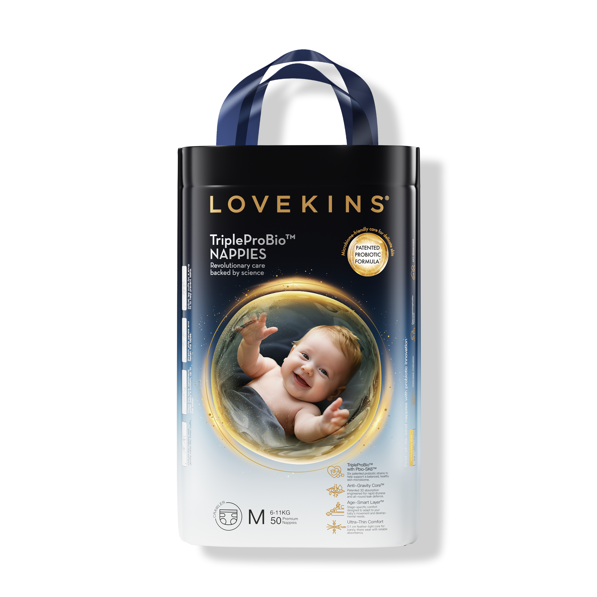 Lovekins TriplePro Bio Crawler Nappies (M) pack front
