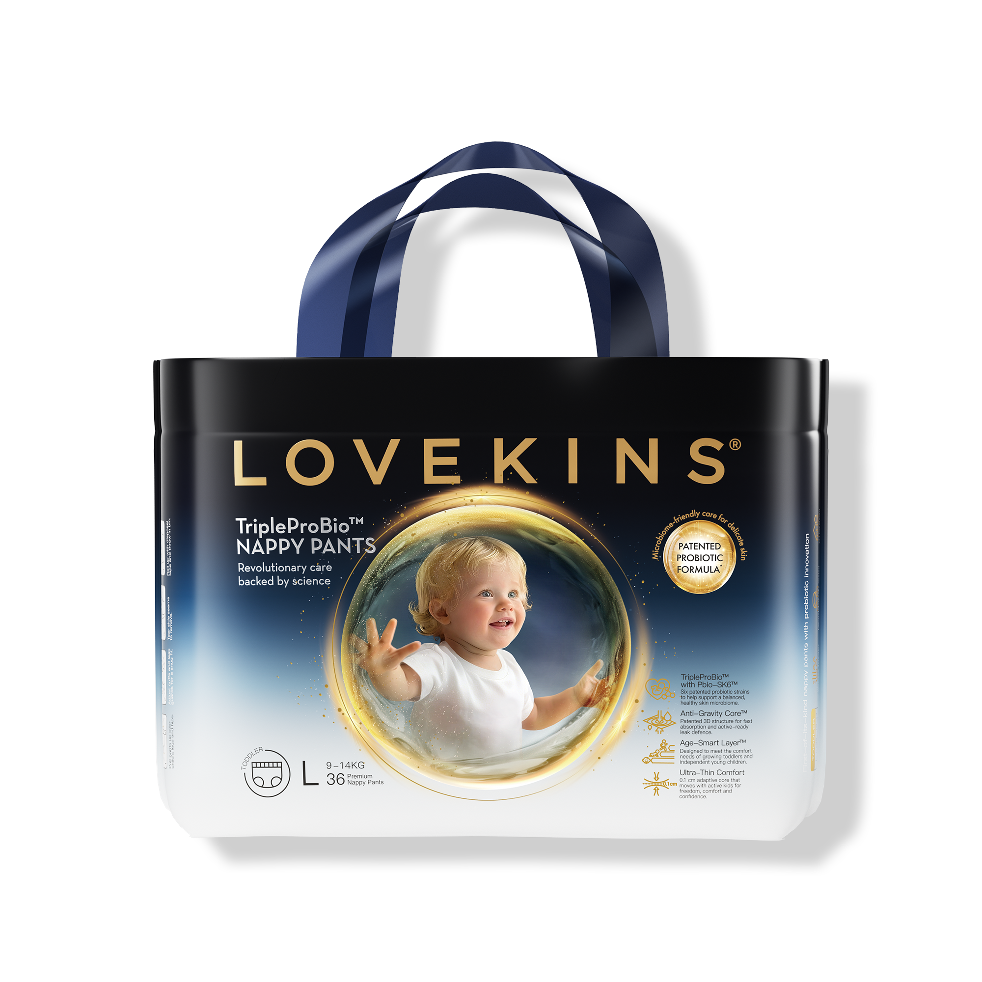 Lovekins TriplePro Bio Toddler Nappy Pants (L) pack front